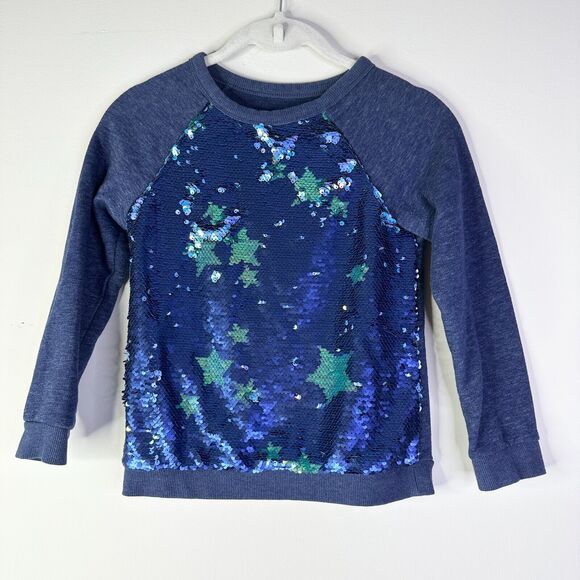 CAT & JACK Sweatshirt Girls S (6/6X) Blue Sequin Bling Star Sparkly Mermaid NWOT - Picture 1 of 6